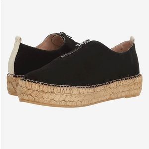 Eric Michael ‘Serena’ Black Leather Zip Espadrille Size: 7